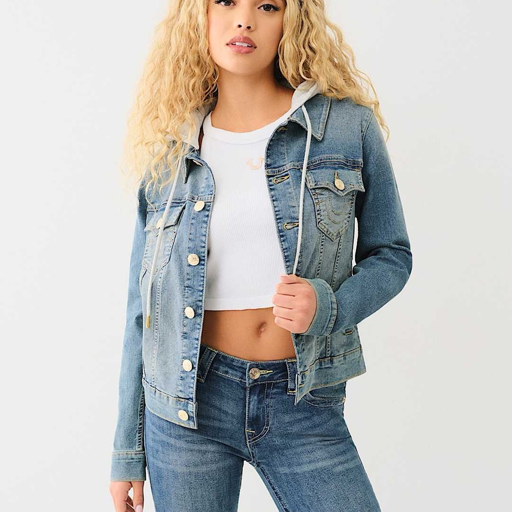 True Religion Women's Blue Denim hoodie trucker jacket